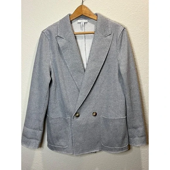 Topshop blazer women's size 4 gray double breasted long casual cotton blend - Picture 2 of 8